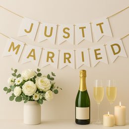 Honeymoon (White and gold décor, champagne, fresh flowers, ‘Just Married’ message) - AED 450