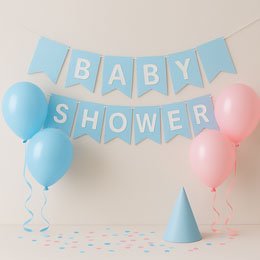 Baby shower (Blue/pink balloons, banners, festive accessories) - AED 295