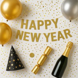 New Year (Gold/silver balloons, confetti, champagne) - AED 550
